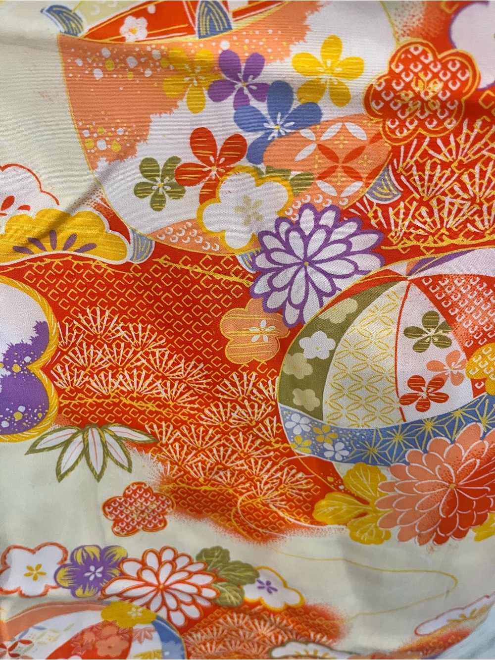 Vintage Handmade Japanese Kimono Kaftan Caftan Zip Lined Floral Orange XLarge - Picture 6 of 10